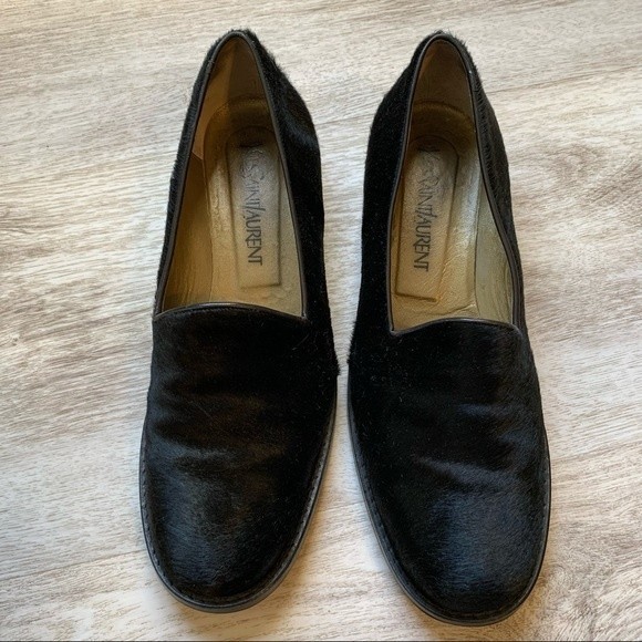 Yves Saint Laurent Black Calf Hair Loafers - Picture 1 of 4